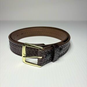 Boston Leather 6582 Textured Basket WeaveBrown Leather Belt Gold Buckle Sz40
